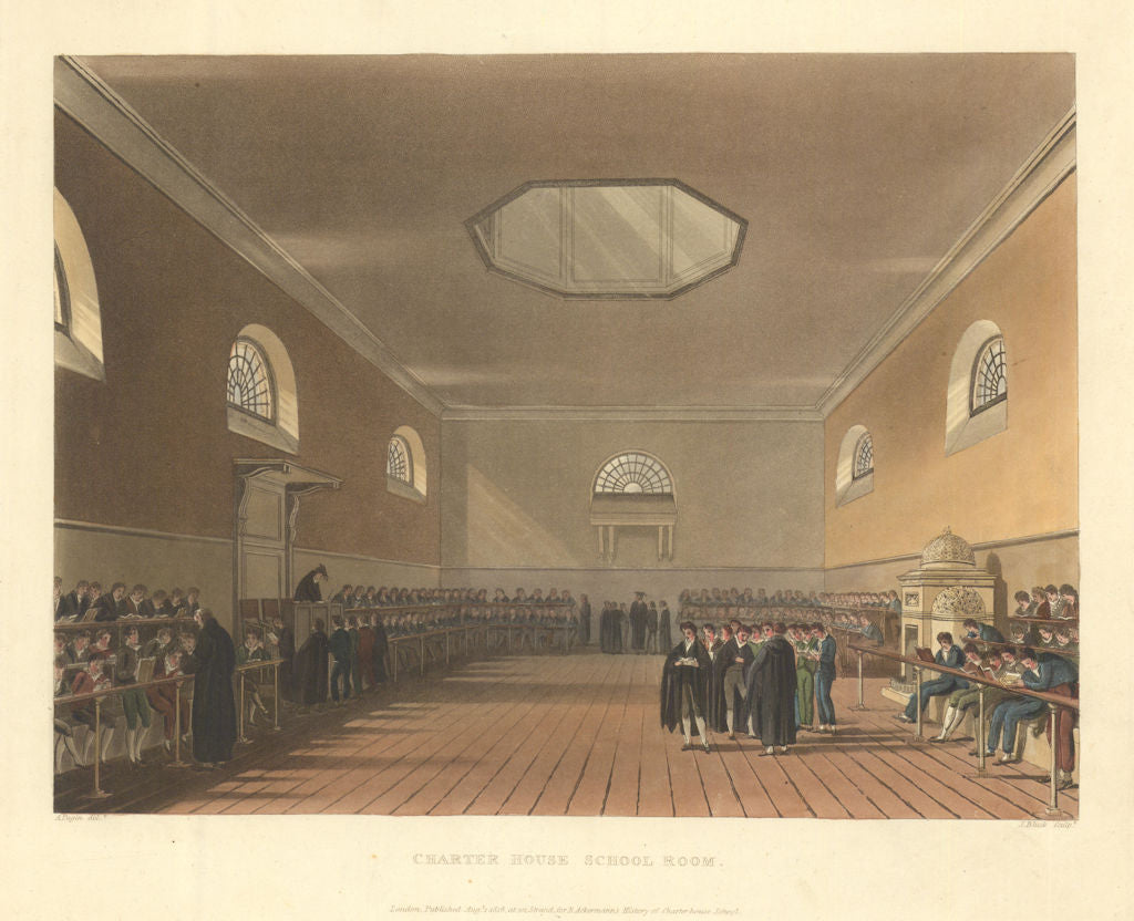 Charter House School Room. Charterhouse School. Ackermann's schools 1816 print